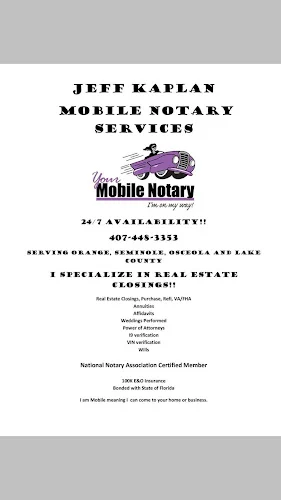 Jeff Kaplan Mobile Notary Public Services Orlando Florida